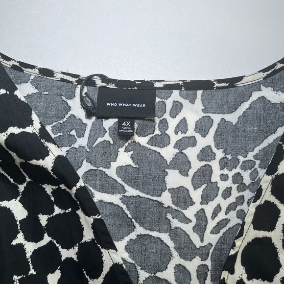 Who What Wear Top Womens Plus Sz 4X Swirling Leopard Peplum Wrap Tie Blouse NWT - Picture 2 of 15